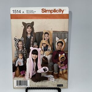Child's Animal Hat Simplicity Sewing Pattern Size S M L Uncut 1514 A New
